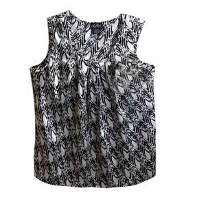 RUSSELL KEMP BLOUSE TUNIC Women's Size 1X Black White V Neck Sleeveless Top